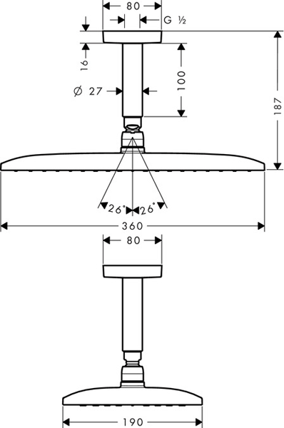 Additional image for Raindance E 360 1 Jet Shower Head & Ceiling Arm (360x190mm).