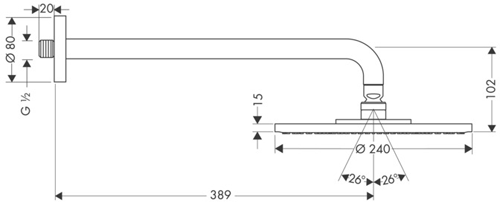 Additional image for Raindance S 240 Air 1 Jet Shower Head & Arm (240mm, Chrome).