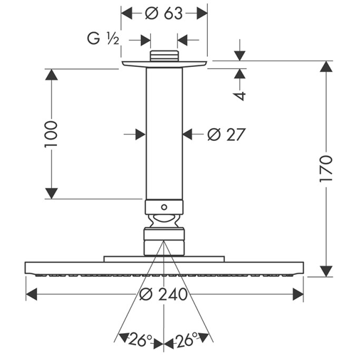 Additional image for Raindance S 240 1 Jet Shower Head & Ceiling Arm (240mm).