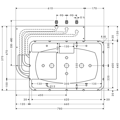 Additional image for Raindance Rainmaker 3 Jet Shower Head & LEDs (680x460mm).