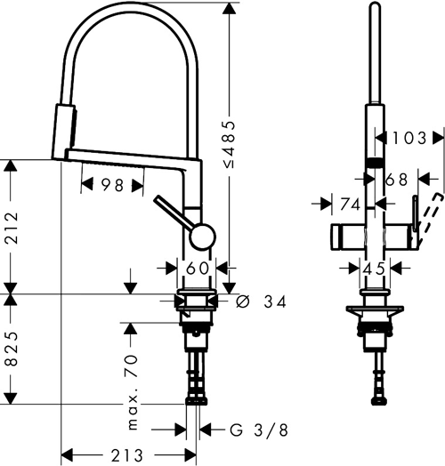 Additional image for Select M54 PowderSpray Kitchen Tap With 3 Jets (Semi-Pro, Stainless Steel).