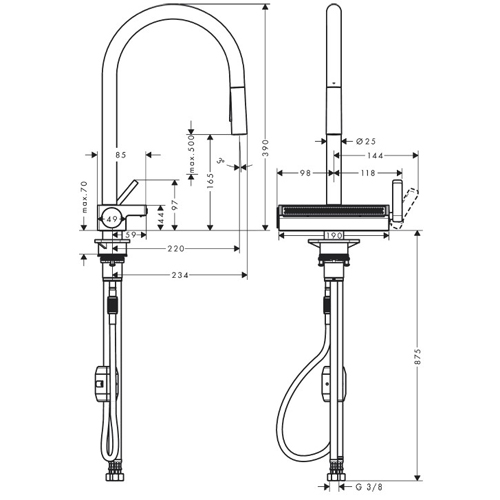 Additional image for Select M81 Kitchen Tap With Pull Out (3 Jets, Stainless Steel).