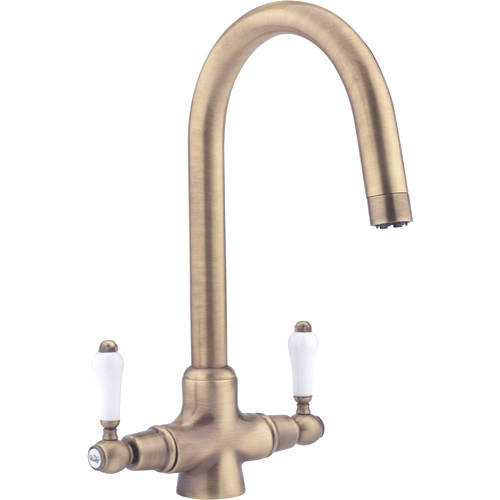 Additional image for Evie Pro Kitchen Tap With Twin Lever Controls (Antique Brass).