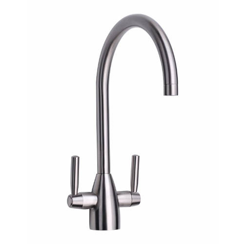 Additional image for Mia Kitchen Tap With Twin Lever Controls (Brushed Steel).