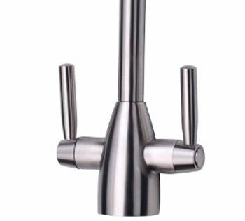 Additional image for Mia Kitchen Tap With Twin Lever Controls (Brushed Steel).