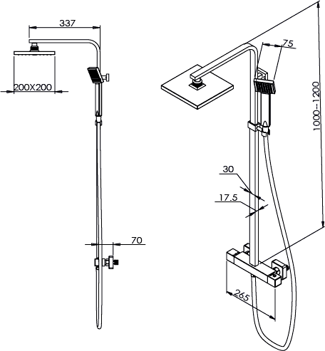 Additional image for Thermostatic Bar Shower Valve & Rigid Riser Set.