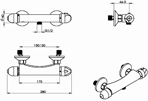 Additional image for Thermostatic Bar Shower Valve With Slide Rail Kit.