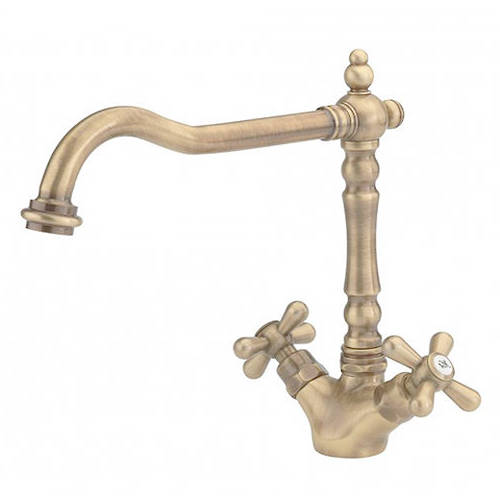 Additional image for Slane Kitchen Tap With Crosshead Controls (Antique Brass).
