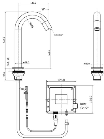 Additional image for 1 x Deck Mounted Sensor Basin Tap (Chrome, Mains/Battery).