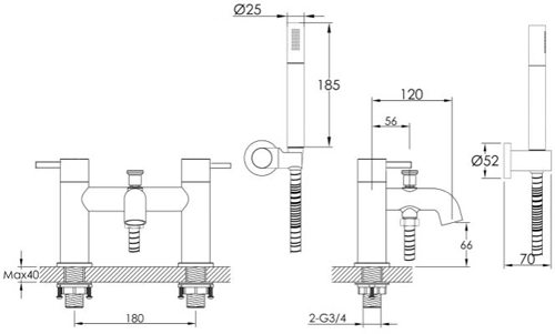 Additional image for Bath Shower Mixer Tap With Kit (Brushed Brass).