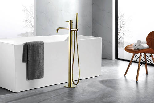 Additional image for Floor Standing Bath Shower Mixer Tap (Brushed Brass).