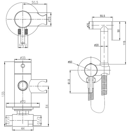 Additional image for Douche Set For Cold & Hot Operation (Brushed Brass).