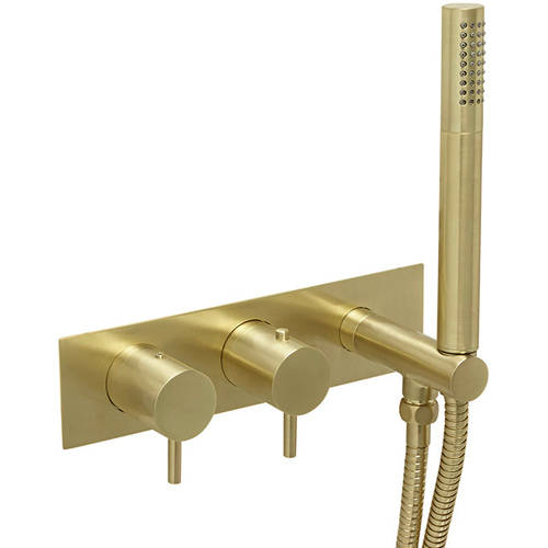 Additional image for Wall Mounted Bath & Shower Mixer Tap (2 Outlets, Brushed Brass).