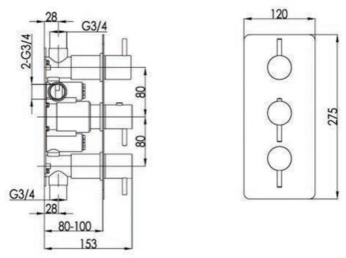 Additional image for Concealed Thermostatic Shower Valve (2 Outlets, Brushed Brass).