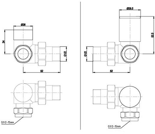 Additional image for Corner Radiator Valves (Brushed Brass).