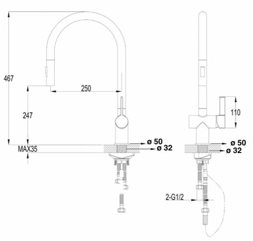 Additional image for Vos Kitchen Tap With Pull Out Spray (Brushed Black).