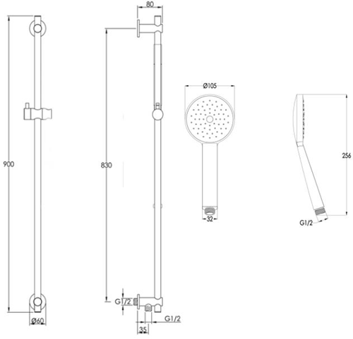 Additional image for Slide Rail Shower Kit With Outlet Elbow (Brushed Black).