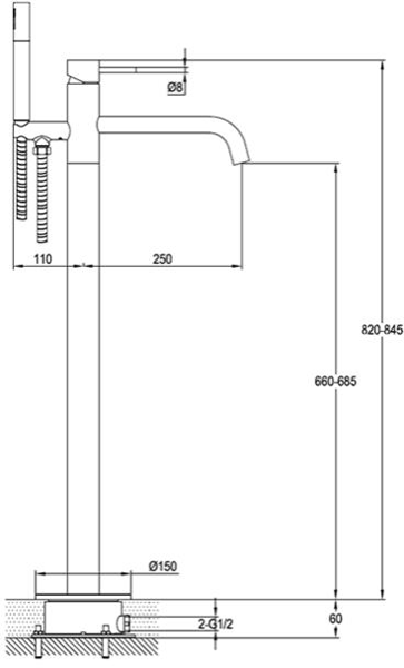 Additional image for Floor Standing Bath Shower Mixer Tap (Brushed Black).