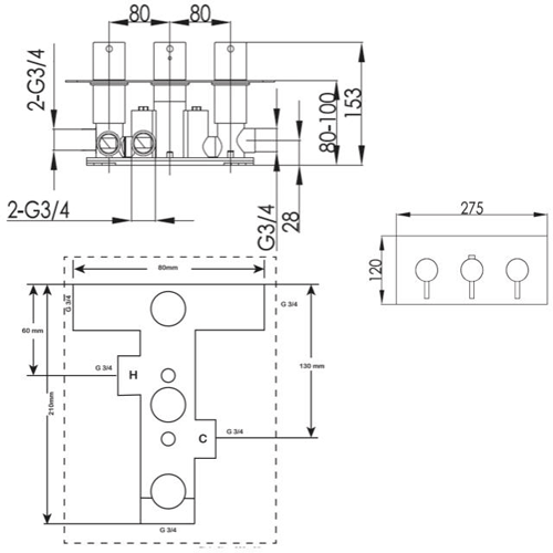 Additional image for Concealed Thermostatic Shower Valve (3 Outlets, Brushed Black).