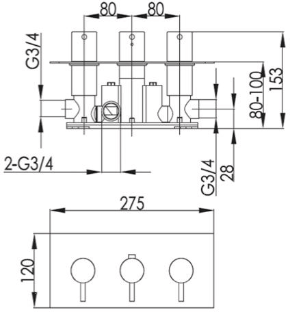 Additional image for Concealed Thermostatic Shower Valve (2 Outlets, Brushed Black).