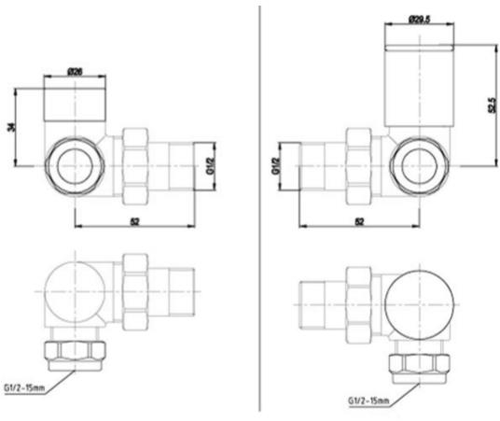 Additional image for Corner Radiator Valves (Brushed Black).