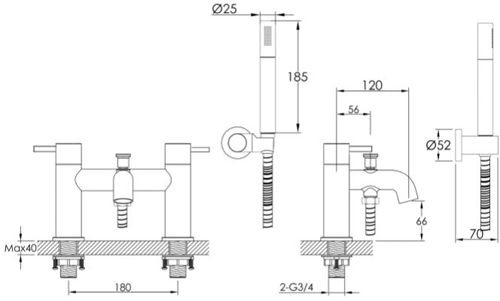 Additional image for Bath Shower Mixer Tap With Kit (Matt Black).