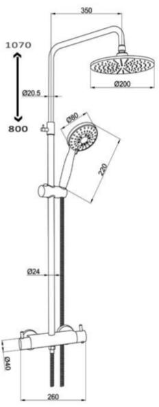 Additional image for Rigid Riser Kit With Thermostatic Shower Valve (Matt Black).