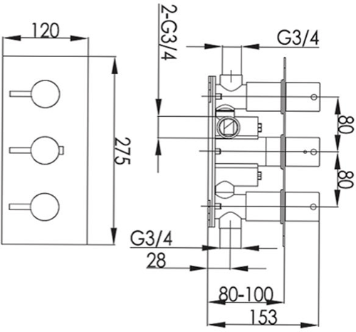 Additional image for Concealed Thermostatic Shower Valve (3 Outlets, Matt Black).