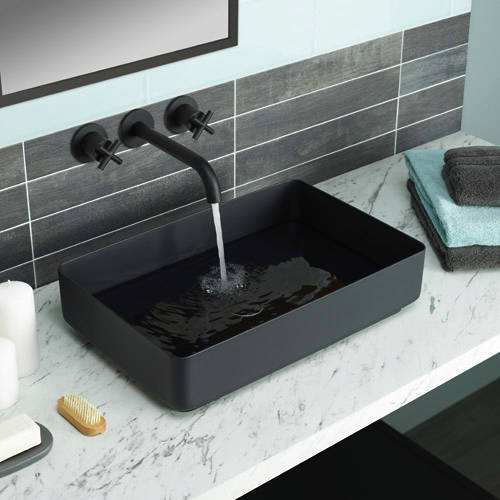 Additional image for Rectangular Counter Top Basin (520x340mm, Matt Black).