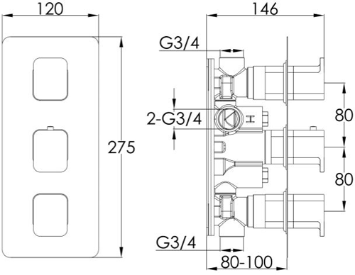 Additional image for Concealed Thermostatic Shower Valve (2 Outlets, Matt Black).