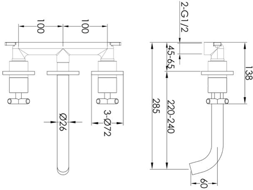 Additional image for Wall Mounted Basin Tap (Brushed Brass).