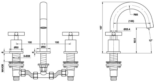 Additional image for 3 Hole Basin Mixer Tap (Brushed Brass).