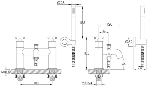 Additional image for Bath Shower Mixer Tap With Kit (Matt Black).