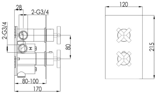 Additional image for Concealed Thermostatic Shower Valve (2 Outlet, Brushed Brass).