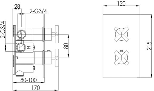 Additional image for Concealed Thermostatic Shower Valve (2 Outlet, Matt Black).