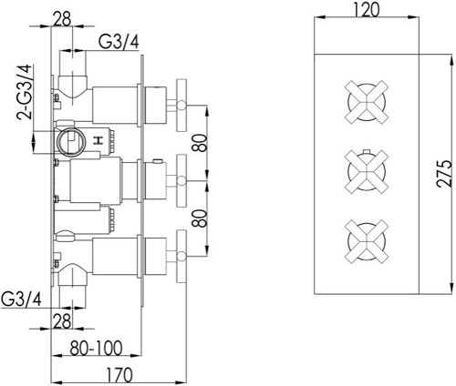 Additional image for Concealed Thermostatic Shower Valve (2 Outlet, Brushed Brass).