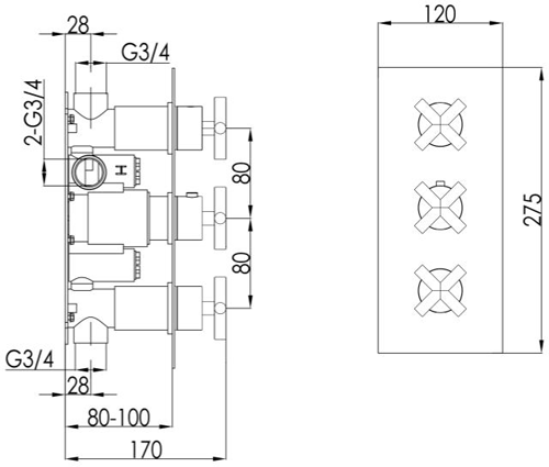 Additional image for Concealed Thermostatic Shower Valve (2 Outlet, Matt Black).