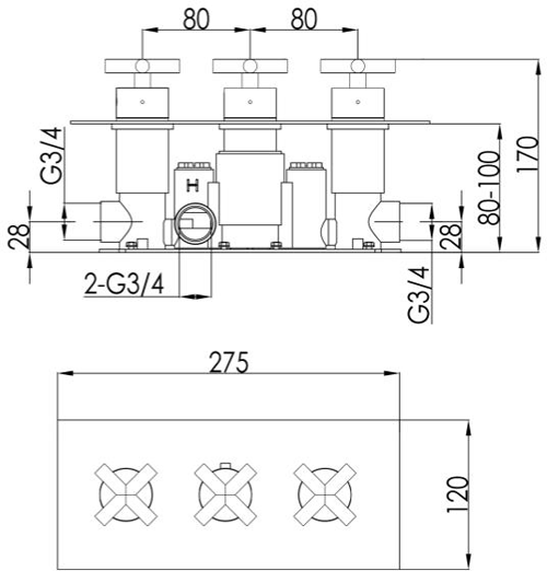 Additional image for Concealed Thermostatic Shower Valve (2 Outlet, Brushed Brass).