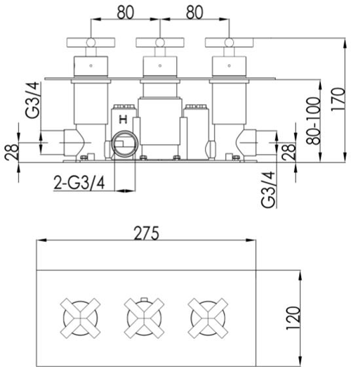 Additional image for Concealed Thermostatic Shower Valve (2 Outlet, Matt Black).