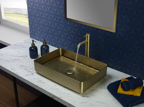 Additional image for Tall Basin Mixer Tap With Designer Handle (Brushed Brass).