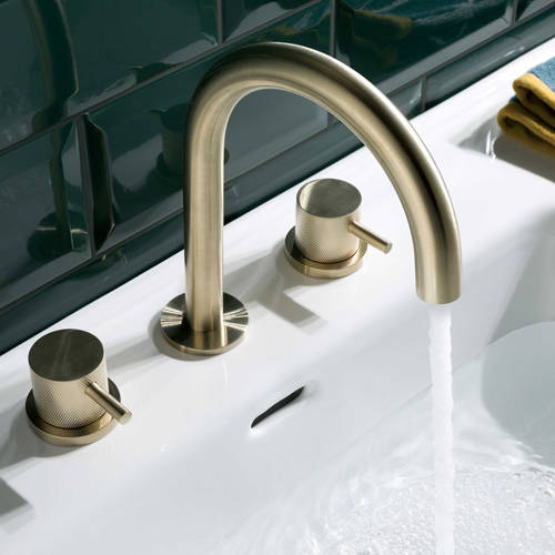 Additional image for 3 Hole Basin Mixer Tap With Designer Handles (Brushed Brass).
