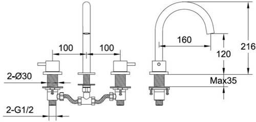 Additional image for 3 Hole Basin Mixer Tap With Designer Handles (Brushed Brass).