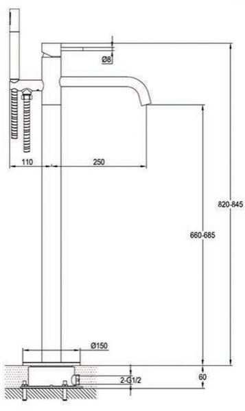 Additional image for Floor Standing Bath Shower Mixer Tap, Designer Handles (B Brass).