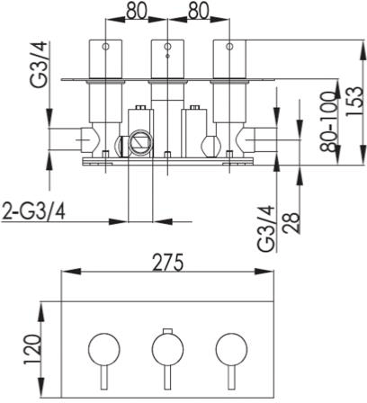 Additional image for Thermostatic Shower Valve With Designer Handles (2 Outlet, B Brass).