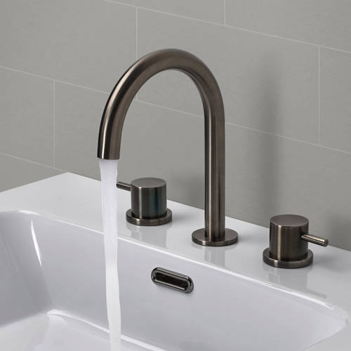 Additional image for 3 Hole Basin Mixer Tap With Designer Handles (Brushed Black).