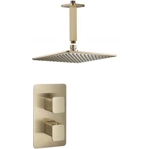 Additional image for Thermostatic Shower Valve, Head & Ceiling Arm (Brushed Brass)