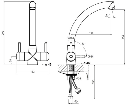 Additional image for Impulse Kitchen Tap With Lever Handles (Chrome).