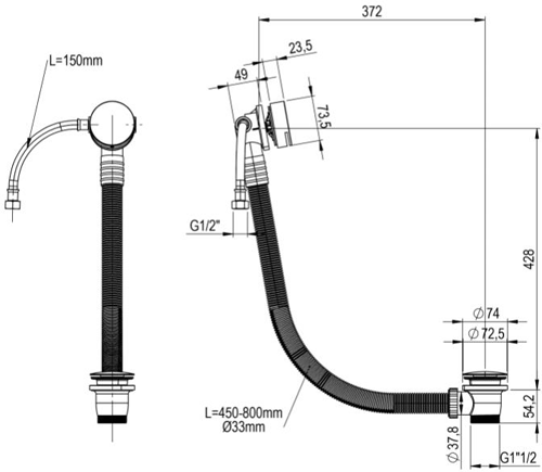 Additional image for Thermostatic Shower Valve, Slide Rail Kit & Bath Fill Waste (S Steel).