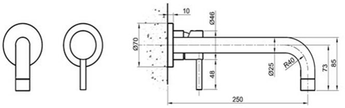 Additional image for Wall Mounted Basin Mixer Tap (250mm Spout, Stainless Steel).