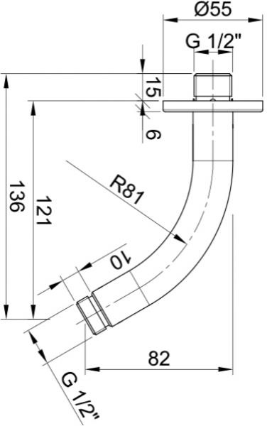 Additional image for Curved Wall Mounting Shower Arm (Stainless Steel).